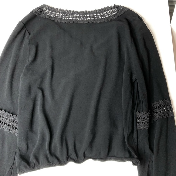 Others Follow Boho Long Sleeve Black Lace V-Neck Hollowed Out Sleeves Size M - Picture 5 of 10